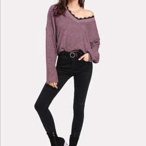 Shein Lacy Vneck Purple Sweater. Large. Worn Once.